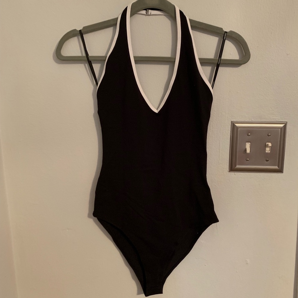 black vneck halter bodysuit